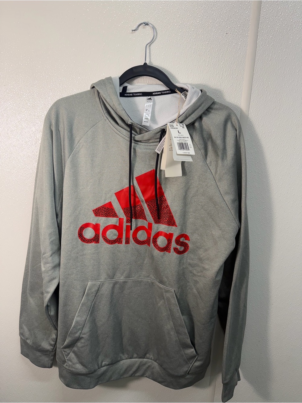 Adidas Game & Go Hoodie Men’s L Grey Red Big Logo AEROREADY NWT HK9838